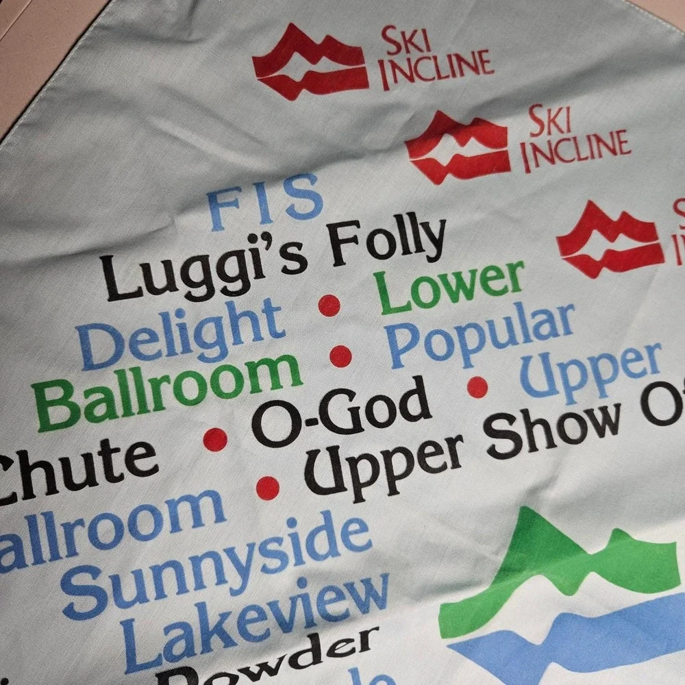 Vintage 1980 Ski Incline Mountain Mats Trail Map Bandana Light‎ Blue 22x22